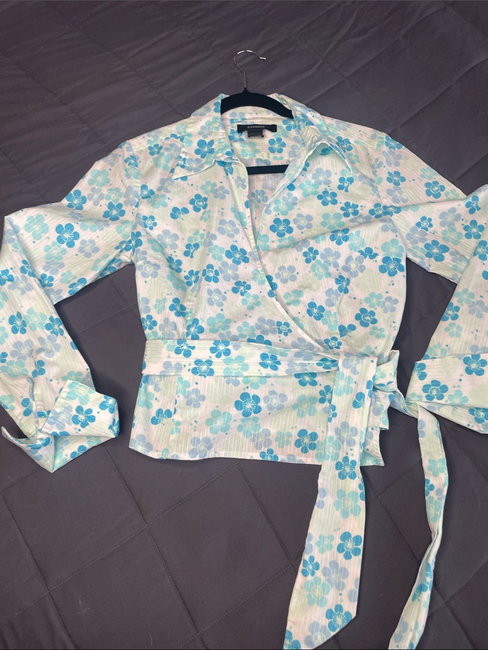 Floral Wrap Blouse - Blue/White